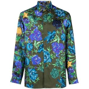 Versace, Overhemden, Heren, Veelkleurig, L, Zijden overhemd met bloemenprint