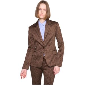 Silvian Heach, Jassen, Dames, Bruin, 2Xs, Leer, Gestreepte single-breasted blazer met klassieke revers