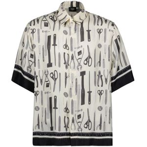Fendi, Overhemden, Heren, Veelkleurig, M, Zijden Overhemd met Contrastbies