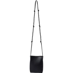 Jil Sander, Tassen, Heren, Zwart, ONE Size, Leer, Minimalistische Leren Crossbody Tas met Rivetten