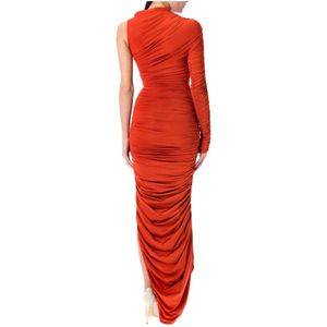 Mugler, Kleedjes, Dames, Oranje, S, Elegante Gedrapeerde Lange Jurk