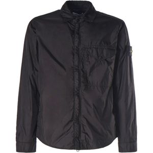 Stone Island, Jassen, Heren, Zwart, XL, Nylon, Zwarte Lichtgewicht Nylon Jas Rits Polo