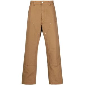 Carhartt Wip, Broeken, Heren, Bruin, W31, Bruine Logo Broek met Rits- en Knoopsluiting