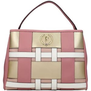 Pollini, Tassen, Dames, Roze, ONE Size, Geometrische Multikleurige Handtas met Gouden Metalen Logo