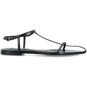 Jil Sander, Schoenen, Dames, Zwart, 38 EU, Leer, Zwarte Gesloten Platte Cage Sandalen