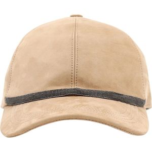 Brunello Cucinelli, Beige Suède Hoed met Monili Trim Beige, Dames, Maat:S