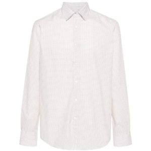 Canali, Overhemden, Heren, Wit, L, Katoen, Geometrisch Print Overhemd