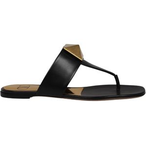 Valentino Garavani, Studded Leather Flat Thong Sandal Zwart, Dames, Maat:36 EU