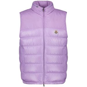 Moncler, Jassen, Heren, Paars, M, Polyester, Mouwloze Pufferjas