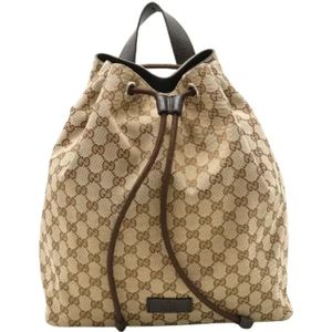 Gucci Vintage, Pre-owned, Dames, Bruin, ONE Size, Katoen, Pre-owned Canvas backpacks