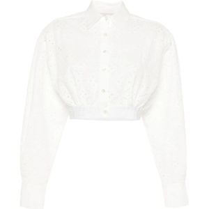 Ermanno Scervino, Blouses & Shirts, Dames, Wit, S, Katoen, Geborduurd motief klassieke kraag overhemd