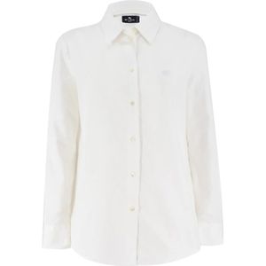 Etro, Blouses & Shirts, Dames, Wit, XS, Katoen, Witte Oxford Katoenen Blouse met Geborduurde Pegasus