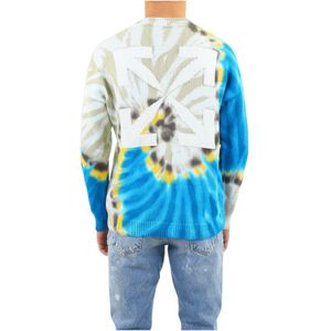 Off White, Truien, Heren, Veelkleurig, M, Tie Dye Gebreide Crewneck Sweater