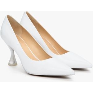 Estro, Schoenen, Dames, Wit, 37 EU, Dames Witte Leren Hoge Hakken Pumps Er 00112788