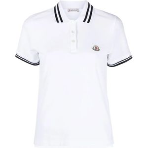 Moncler, Tops, Dames, Wit, M, Gestreept Poloshirt in Wit