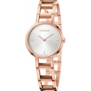Calvin Klein, Accessoires, Dames, Roze, ONE Size, Roségouden Quartz Horloge met Steenversierde Wijzerplaat
