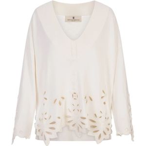 Ermanno Scervino, Blouses & Shirts, Dames, Wit, M, Witte V-hals Sweater met Borduurwerk
