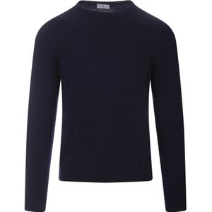 Fedeli, Truien, Heren, Blauw, 5Xl, Blauwe Cashmere Crew Neck Sweater