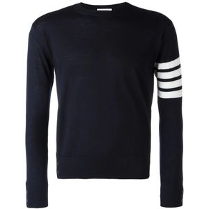 Thom Browne, Truien, Heren, Blauw, XL, Blauwe Klassieke Crewneck Trui