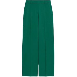 Max Mara Weekend, Broeken, Dames, Groen, S, Wol, Wijde Pijp Wol Stretch Broek