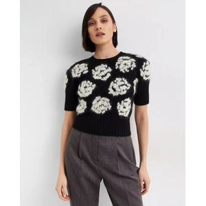 Tory Burch, Truien, Dames, Zwart, L, Wol, Bloemen Geborduurde Gebreide T-shirt