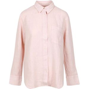 Roy Roger's, Blouses & Shirts, Dames, Roze, L, Linnen, Linnen Kraag Shirt Lange Mouw Knoop