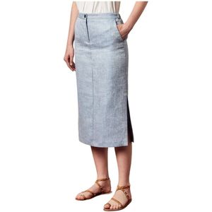 Massimo Alba, Herringbone Linnen/Zijden Midi Potloodrok Blauw, Dames, Maat:XS