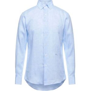 Malo, Overhemden, Heren, Blauw, XL, Linnen, Witte Linnen Overhemd met Lange Mouwen