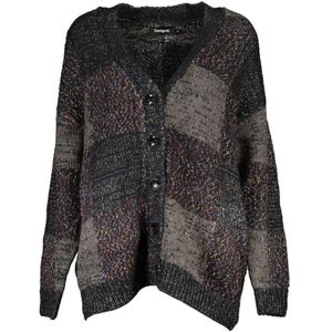 Desigual, Truien, Dames, Zwart, S, Wol, Elegante V-hals Vest met Knopen