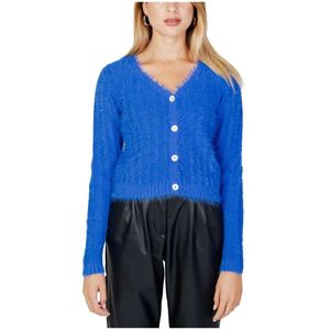 Vero Moda, Truien, Dames, Blauw, M, Nylon, Blauwe Geknoopte V-Hals Cardigan