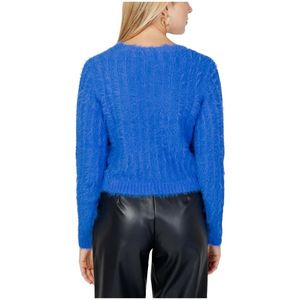 Vero Moda, Truien, Dames, Blauw, M, Nylon, Blauwe Geknoopte V-Hals Cardigan