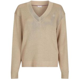 Tommy Hilfiger, Truien, Dames, Beige, L, Katoen, Casual Biologisch Katoenen Trui