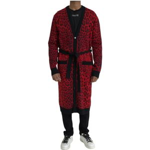 Dolce & Gabbana, Nachtkleding & Lounge, Heren, Rood, M, Polyester, Rode Luipaard Cardigan Sweater