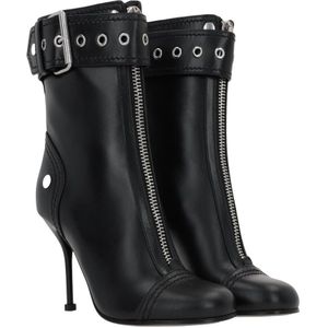 Alexander McQueen, Schoenen, Dames, Zwart, 37 1/2 EU, Leer, Studded Zip Enkellaarzen