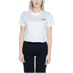 Guess, Crop T-shirt Lente/Zomer Collectie 100% Katoen Wit, Dames, Maat:L