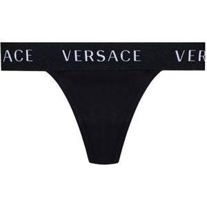 Versace, Ondergoed, Dames, Zwart, 2Xl, Katoen, String met logo