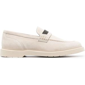 Brunello Cucinelli, Schoenen, Dames, Beige, 37 EU, Suède, Ivoor Suède Slip-On Mocassins