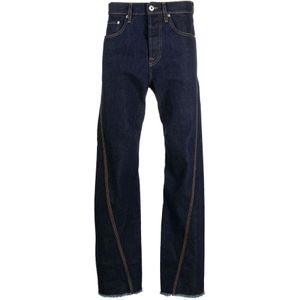Lanvin, Jeans, Heren, Blauw, W34, Denim, Navy Blauwe Straight Denim Jeans