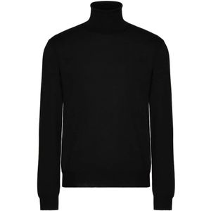 Valentino, Truien, Heren, Zwart, S, Wol, Zwarte Ribgebreide Coltrui Sweater