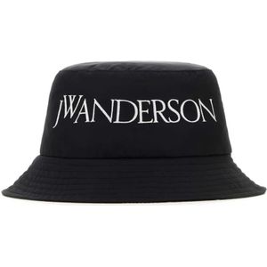 JW Anderson, Accessoires, unisex, Zwart, S, Nylon, Bucket Hat met Geborduurd Logo