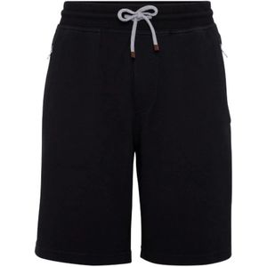 Brunello Cucinelli, Korte broeken, Heren, Zwart, L, Katoen, Zwarte Bermuda Shorts van Katoen