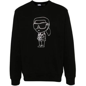 Karl Lagerfeld, Sweatshirts & Hoodies, Heren, Zwart, L, Katoen, Zwarte Katoenen Gebreide Crew Neck Sweater
