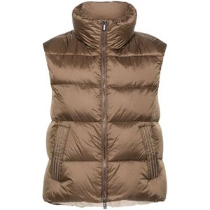 Peserico, Jassen, Dames, Bruin, M, Bruine Gewatteerde Gilet met Kralendetail