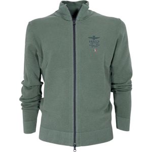 Aeronautica Militare, Sweatshirts & Hoodies, Heren, Groen, XL, Katoen, Groene Katoenen Full Zip Sweater Ma 1393