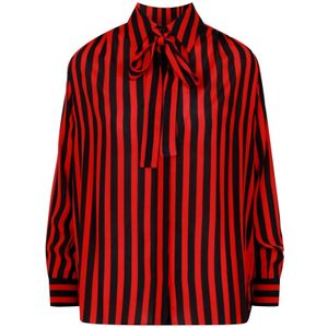 Msgm, Blouses & Shirts, Dames, Rood, M, Satijn, Gestreepte Satijnen Overhemd met Stropdas