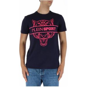 Plein Sport, Tops, Heren, Blauw, S, Katoen, Blauw Print Korte Mouw T-Shirt