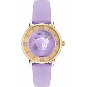 Versace, Accessoires, Dames, Paars, ONE Size, La Medusa Leren Horloge