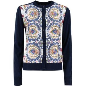 Etro, Zijden Panel Cropped Cardigan Blauw, Dames, Maat:M