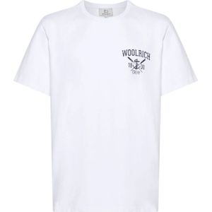 Woolrich, Tops, Heren, Wit, L, Katoen, Katoenen Logo Print Crew Neck T-shirt