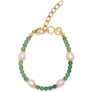 Nialaya, Accessoires, Dames, Groen, S, Women's Beaded Bracelet with Pearl and Green Aventurine